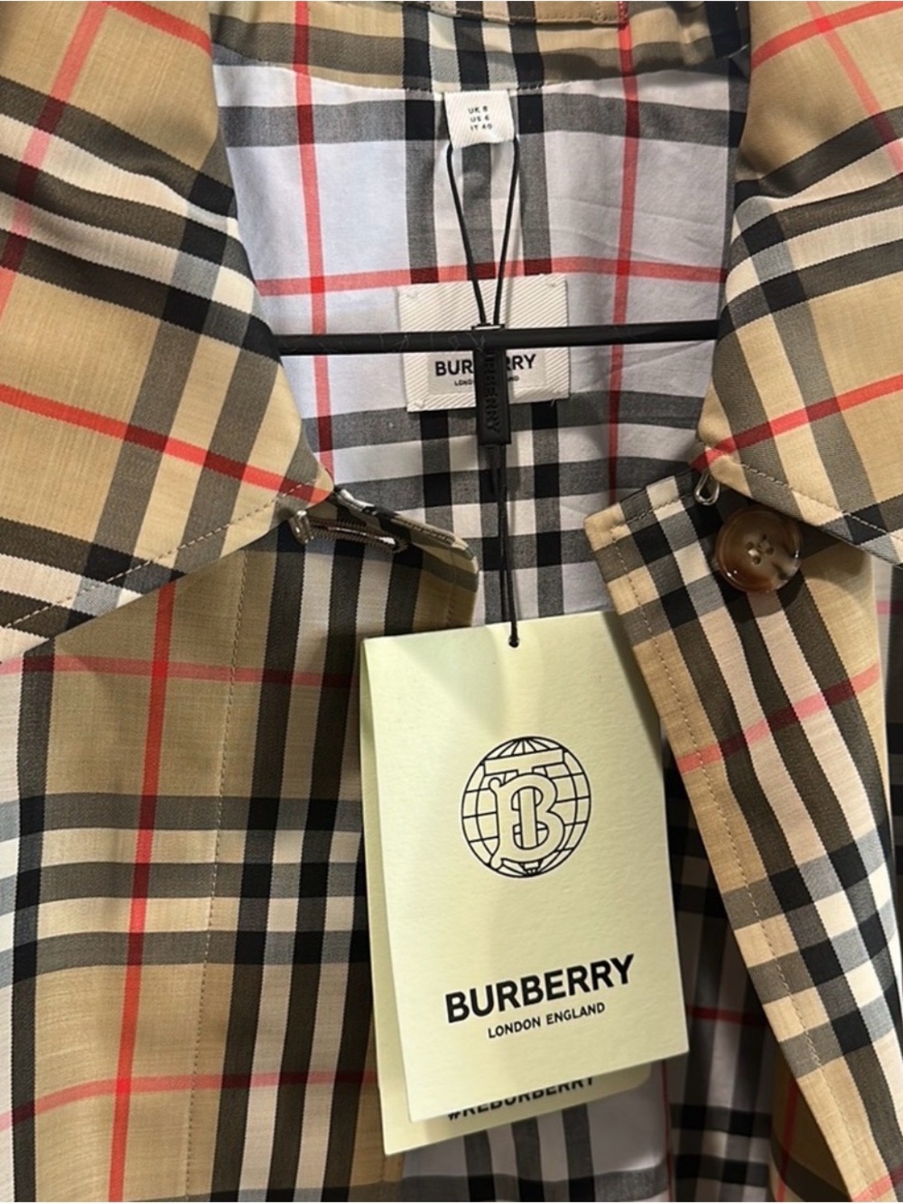 NEW Burberry Beige Check Sport Coat with Red Accents